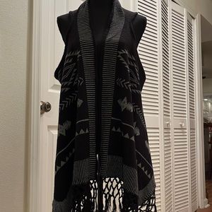 Flawsome draped vest poncho with fringe
